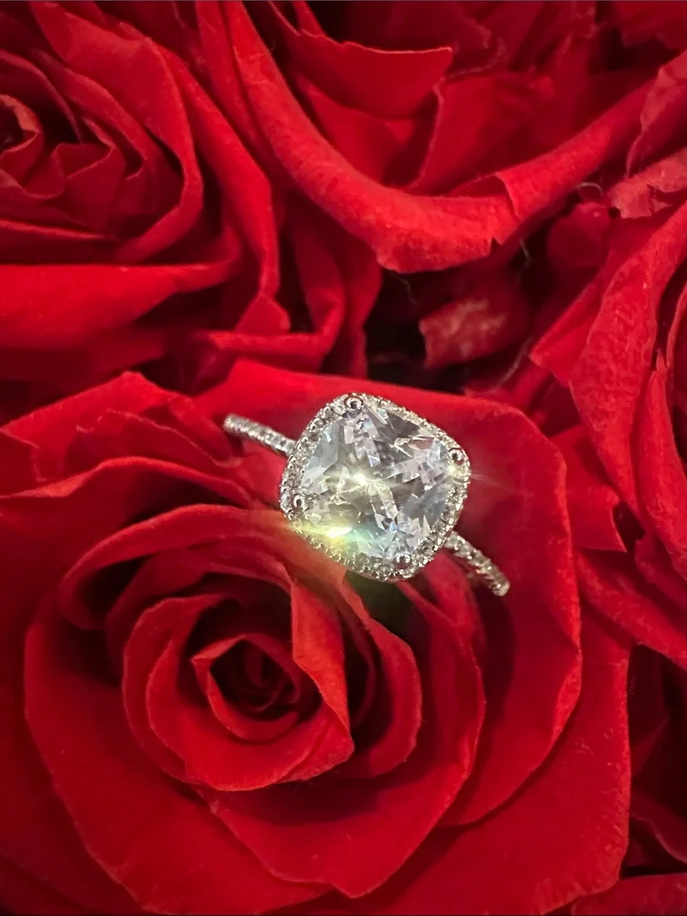 925 Silver Cushion Halo Solitaire Ring